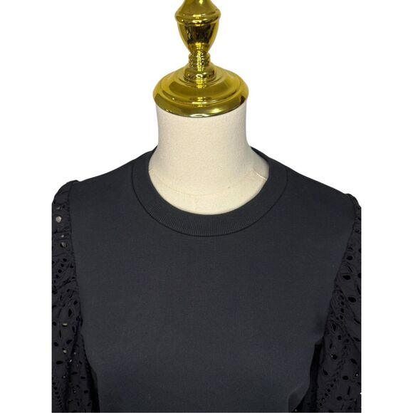 Anthropologie Othilia Imogen Women’s Small Black Eyelet Pullover Long Sleeve Top - Picture 5 of 11